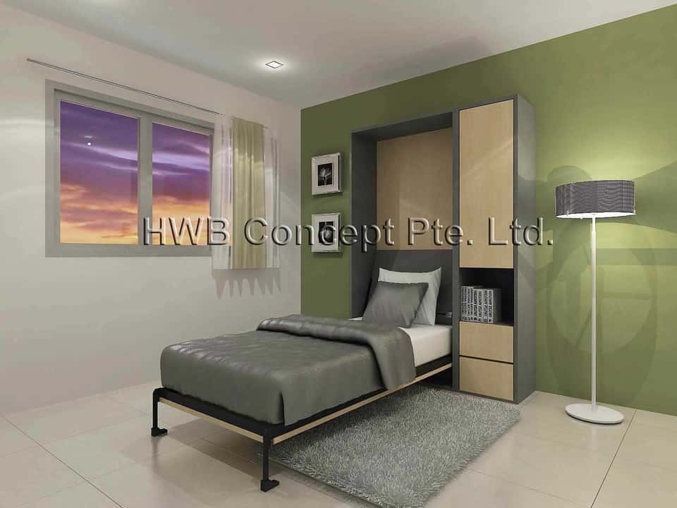 Green Interior With Hidden Bed Opened - In The Night Green Interior With Hidden Bed Opened - In The Night