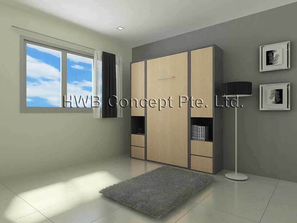 Grey Interior With Hidden Bed Closed Up - In The Day Grey Interior With Hidden Bed Closed Up - In The Day