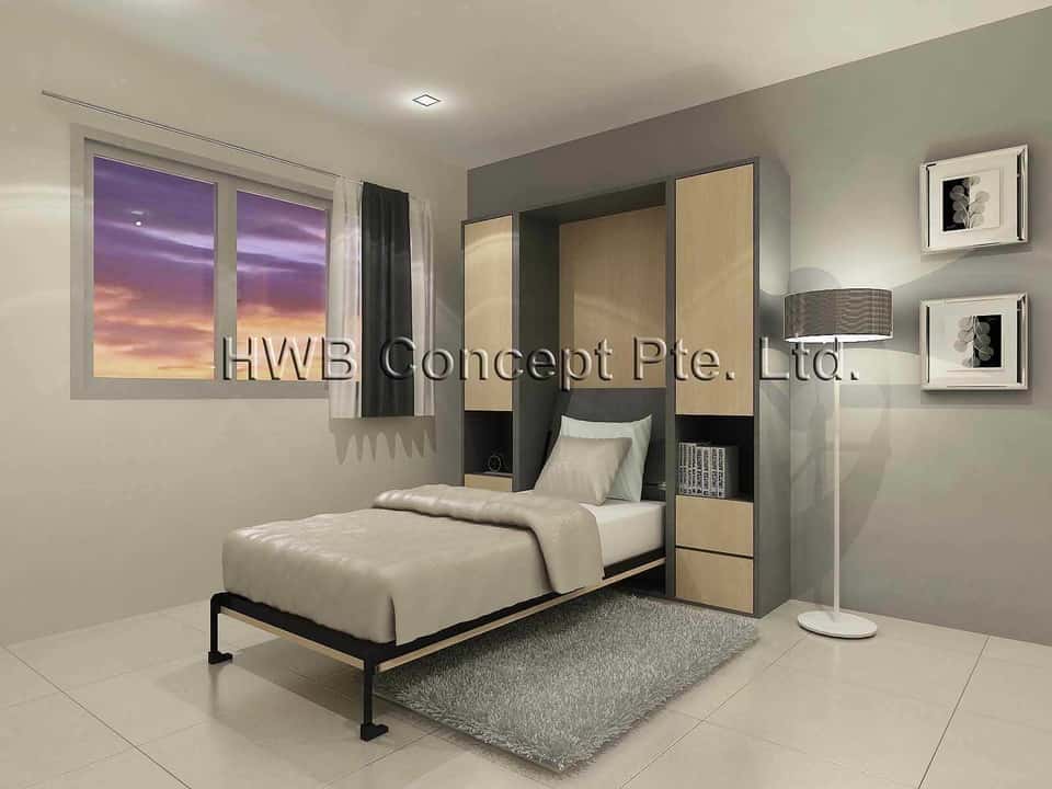Grey Interior With Hidden Bed Opened - In The Night Grey Interior With Hidden Bed Opened - In The Night